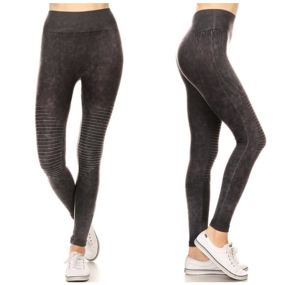 Yelete Active Moto Vintage Black Leggings M/L NWT!